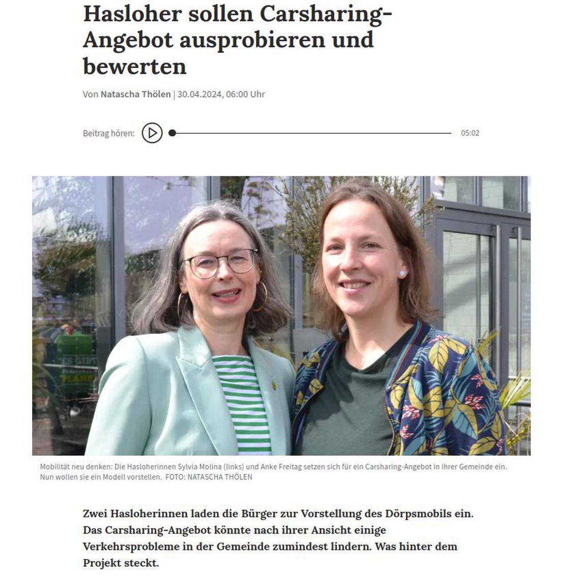 Hasloher sollen Carsharing-Angebot ausprobieren und bewerten (sh:z)