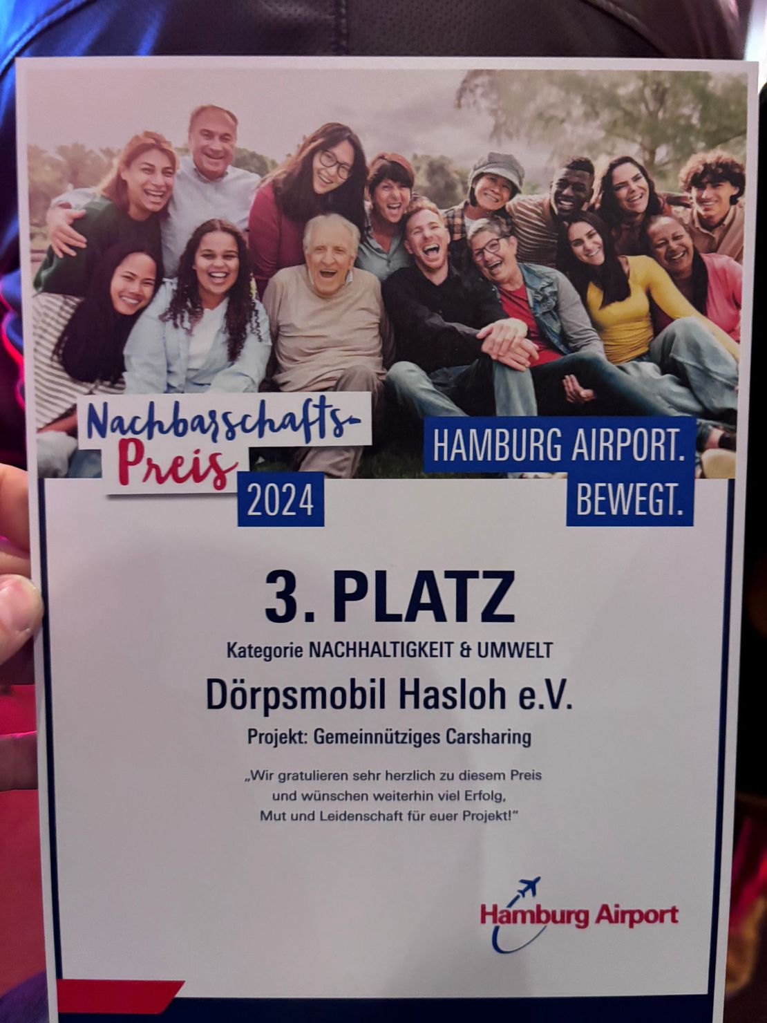 3. Platz beim Nachbarschaftspreis des Hamburger Flughafens